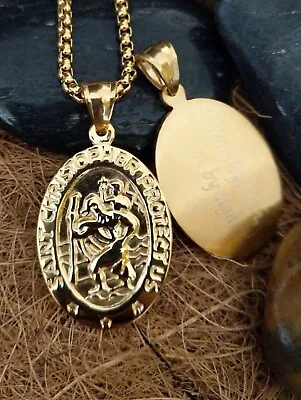 Mens  St Christopher Necklace 18ct Gold GF  Large Chunky Pendant For Womens • £32.99
