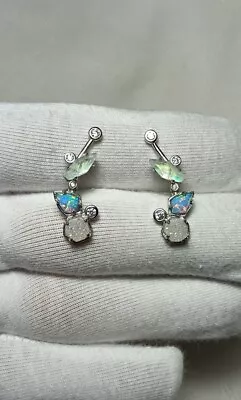 Kendra Scott Silver Tone Moonstone Opal Drusy Stone Post Stud Earrings • $35