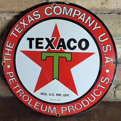 Vintage Dated 1933 Texaco Motor Oil Gasoline Porcelain Gas Station Pump Sign 12  • $149.99