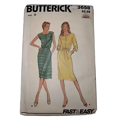 Vintage Butterick Sewing Pattern Pullover Knee Length Dress & Belt #3658 Size 16 • $13