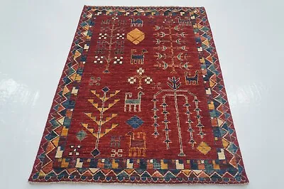 $483.12 • Buy 4x6 Red Gabbeh Tribal Afghan Hand Knotted Wool Area Rug