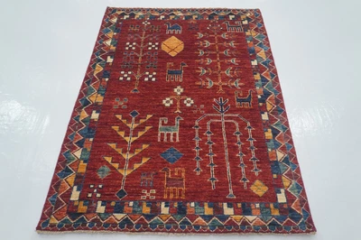 $483.12 • Buy 4x6 Red Gabbeh Tribal Afghan Hand Knotted Wool Area Rug