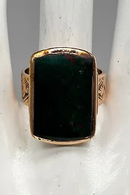 Antique Victorian 1890s 10ct Bloodstone 14k Yellow Gold Mens Ring BIG • $825