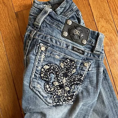 MISS ME Easy Boot Women's 27 Embellished Demin Jeans VERY Distressed • $19.99