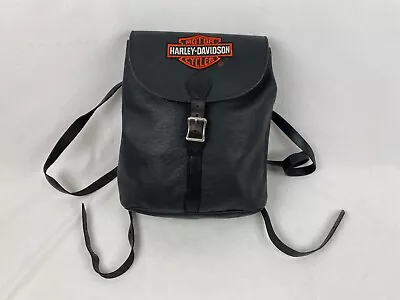 Vintage Harley Davidson Black Leather Bag W/ Straps 11  Embroidered Logo • $42.55