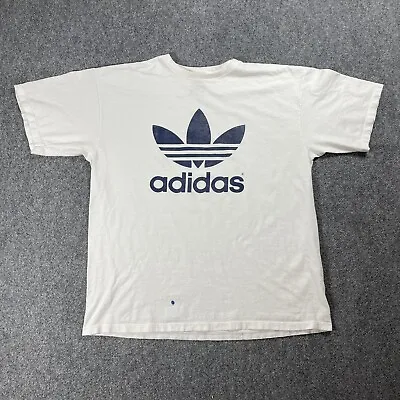 VINTAGE Adidas T-Shirt Double Sided Big Logo Trefoil Made In USA Men XXL 80s 90s • $21.36