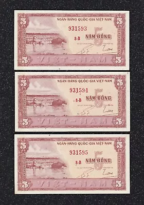 South Viet-Nam - 1955 - P13 - 5 Dong - X 3 Consecutive - UNC. • $7.77