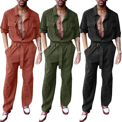 Fashion Mens V Neck Long Sleeve Long Jumpsuits Overalls Casual Pants Trousers • $30.58