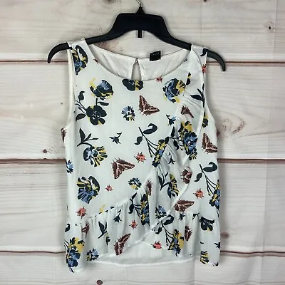 S. Oliver Butterfly Print Sleeveless Blouse Womens 8 Boat Neck Woven Knit Top • $9.79