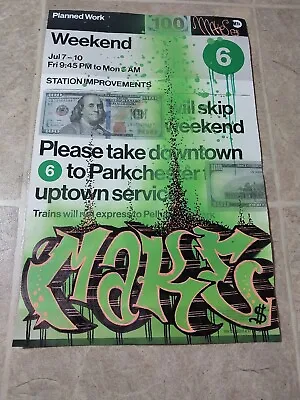 NYC Graffiti  Hand Painted SUBWAY Sign ! Original MTA  Manhattan By MAKE$ 11x17  • $89.99