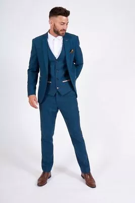 Men Suit Blue Plaid Tweed Herringbone Check Prom Groom Tuxedo Wedding Custom • $114