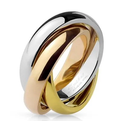 Stainless Steel Tri-Color Silver Gold/Rose Gold-Plated Triple Band Roll Ring • $11.99