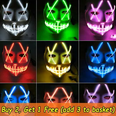 Halloween LED Purge Mask Glow In Dark Stitched Face Light Up Costume Scary Rave. • $19.28