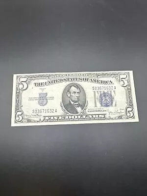 1934 D $5 Silver Certificate Note- Blue Seal - Circ - D111 • $19.99