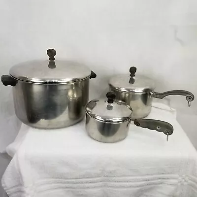 Vintage Farberware Vollrath Aluminum Stainless Steel Pots With Lids 3 Pans 3 Lid • $24.99