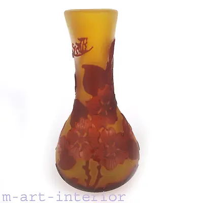 Cameo Glass Vase Tip Gallé Art Nouveau Etched Overview Glass France • £205.48