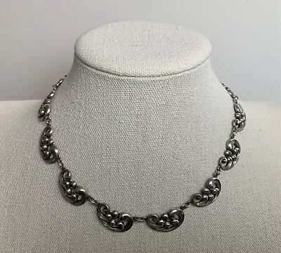 Vintage Danecraft Sterling Silver Floral Scroll Necklace 15 1/2  • $124.99