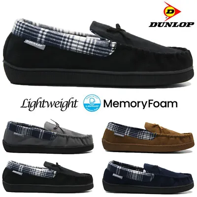 Mens Dunlop Memory Foam Moccasins Slippers Loafers Suede Cosy Winter Shoes Size • £12.95