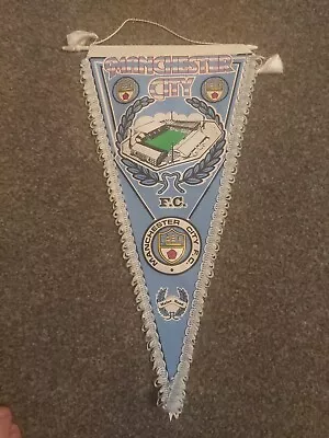 Rare Vintage Manchester City 1980s Large Pennant Club Crest Maine Road Pitch • £18