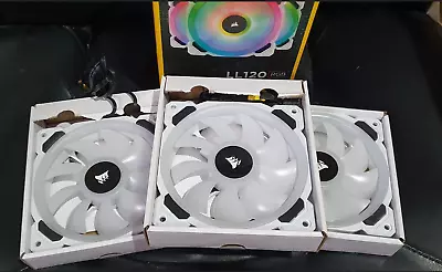 3 X White Corsair LL120 RGB 120mm Dual Light Loop PWM RGB Fans (Please Read) • £44.99