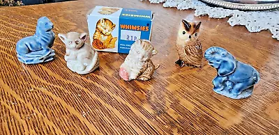 Vintage Lot Of 5 Whimsies Wade Figurine Cat In Box Monkey Elephant Seal Owl • $12.99