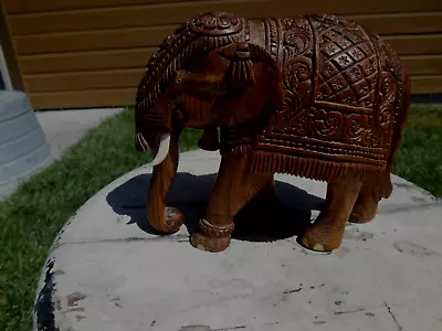 Vintage Hand Carved Wooden Elephant 6  Figurine Sculpture • $24.99