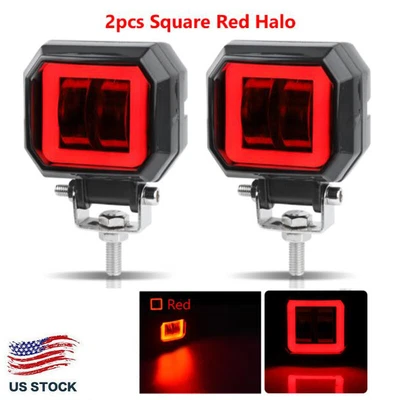 $31.99 • Buy 2X 3in Square LED Work Light Bar Spot Cube Pods Driving Fog Red Halo Offroad 4WD
