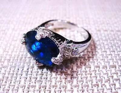 Beautiful Stamped 925 Silver Synthetic Sapphire & CZ Ring Size 10 Lot #37 • $8