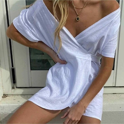 $48 • Buy Princess Polly White Juralina Deep V-Neck Short Sleeves Mini Wrap Dress Size 2