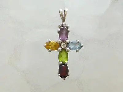 Amethyst Blue Topaz Garnet Peridot 925 Sterling Silver MT Cross Pendant Necklace • $29.99