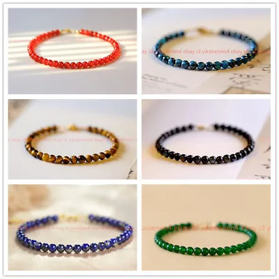 Small Natural 4mm Bead Healing Protection Minimalist Dainty Women Bracelet 7.5in • £4.79