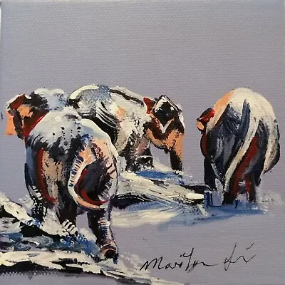 ORIGINAL Painting On Box Canvas 5  X 5  Elephants Marilyn Allis Zoom Lesson • £49.99