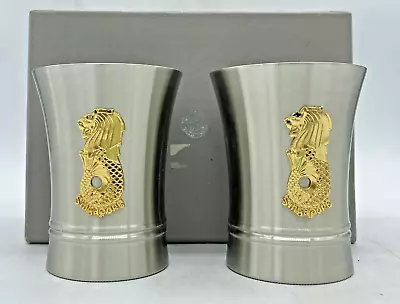 MINT JULEP IMPERIAL PEWTER 97% PEWTER CUPS SET Of 2 WITH LION & Box • $44.99