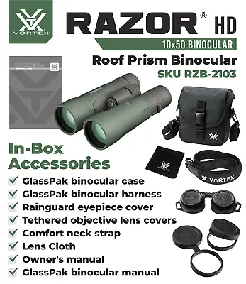 Vortex Razor HD Roof Prism Binoculars Green 10x50 - RZB-2103 • $405