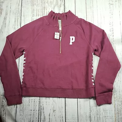 Victoria's Secret Pink Half Zip Sweatshirt Size Xs Burgundy Shirt  • $22.49