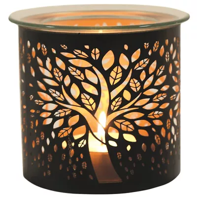 Tree Of Life Tea Light Oil Burner Glass Wax Melt Warmer Metal Candle Holder Gift • £11.89