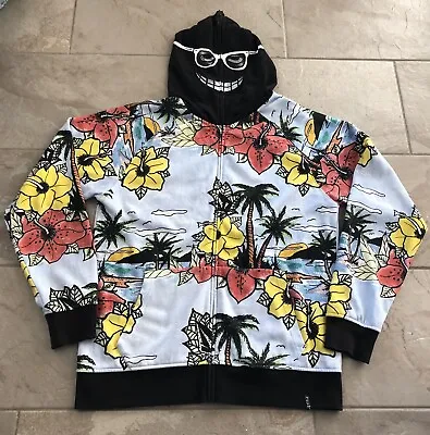 VOLCOM Full Zip Up Hoodie Mask Peepers Sz XL Tropical Hawaiian VGC • $64.95