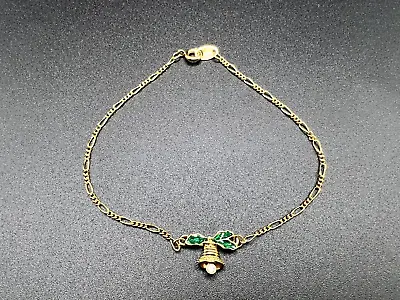 Vtg Avon Anklet 9.5 Inch Gold Tone Christmas Bell & Holly Enamel Ankle Bracelet • $7.50