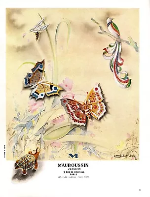 Original French Vintage Ad - MAUBOUSSIN Watch René Sim LACAZE Butterflies - 1947 • $8.90