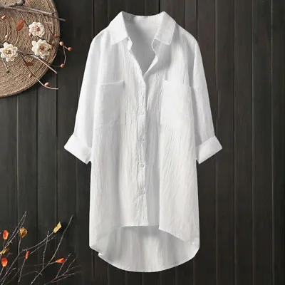 Plus Size Women Cotton Linen T Shirt Dress Ladies Baggy Oversized Blouse Tops • £11.79