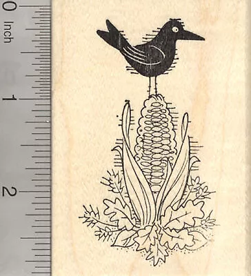 Blackbird Rubber Stamp On Ear Of Corn Crow Raven K23109 WM • $21