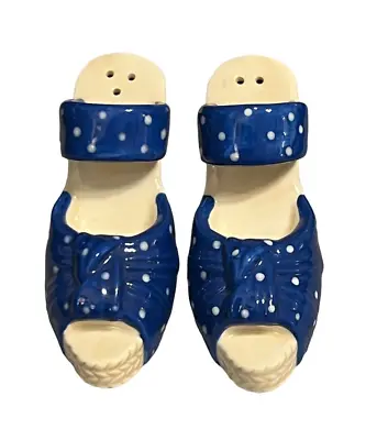 Salt & Pepper Shakers-High Heel Wedges-Blue & White Polka Dots-Sandals • £15.42
