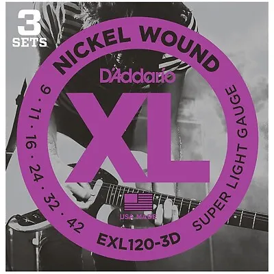 D'Addario EXL120-3D Nickel Wound Super Light Electric Guitar 09-42 3 Pack • $17.99