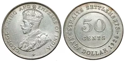 1920 Silver Coin Fifty Cents Half Dollar Straits Settlements Malaya George V XF+ • $69.99