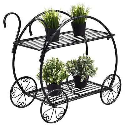 $35.69 • Buy Home 2 Tier Cart Shape Metal Shelf Balcony Flower Plant Stand Display Rack Décor