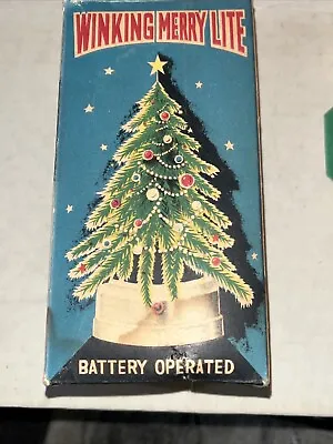 Vtg Winking Merry Lite Christmas Tree Battery Blinking Box 6” Works Flock Older • $59.95