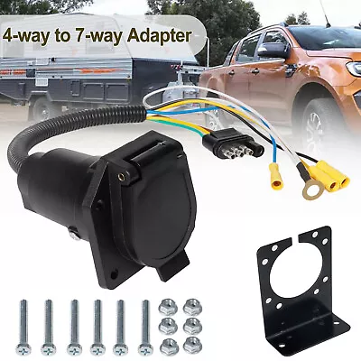 4 Pin Flat To 7 Way Round RV Trailer Truck Adapter Mounting Bracket Wiring Plug • $15.99