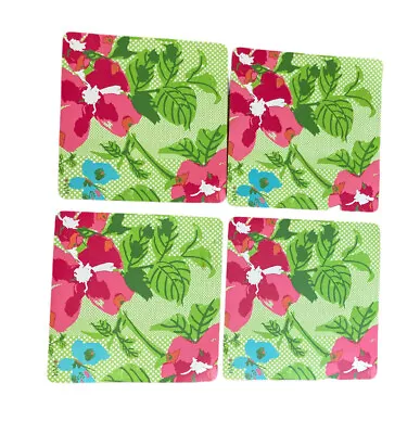 Vera Neumann Set Of 4 Vinyl Placemat Floral Double Sided Green Pink Spring/Summe • $38