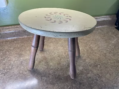 Vintage Mid Century 4 Legged Hand Dowled & Painted Milk Stool Read Description • $44.50