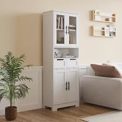Large Storage Cabinet Kitchen Cabinet With 4 Doors & Adjustable Shelf Cupboard • $124.99
